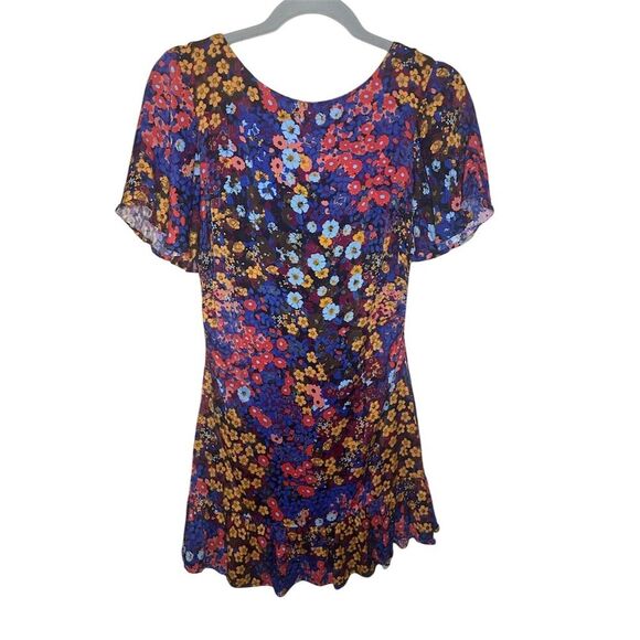 Anthropologie Women's Floral Ruffled Satin Mini Dress Size 2 Multicolor - Picture 4 of 6